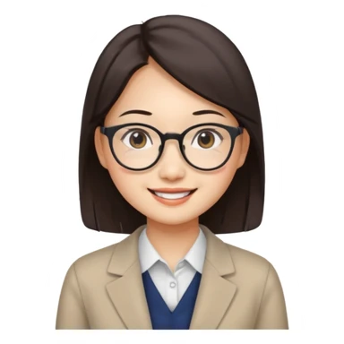 asian female accountant with eyeglasses, round face sticker