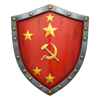 generate a very realistic metal shield with the USSR flag sticker