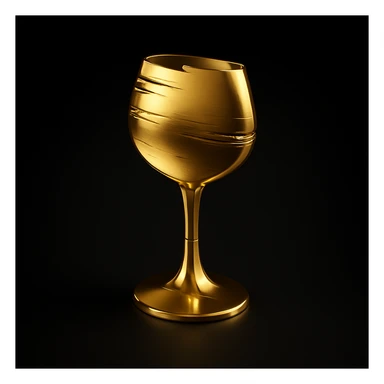 Create a simple and luxurious icon style of a wine glass silhouette in gold color on a black background, inspired by the third reference wine glass. sticker