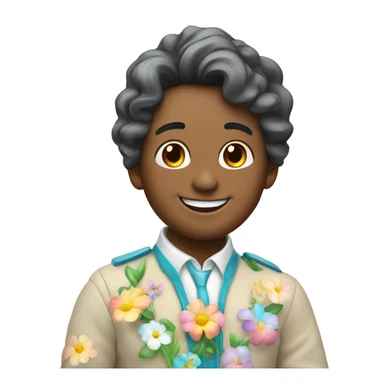 Uniconio sonriente de pelo celeste y piel blanca con un collar de flor de colores sticker