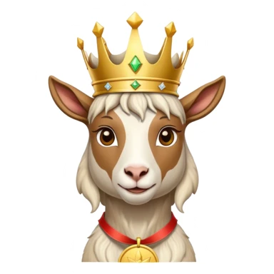 goat wearing a crown and gold medal sticker