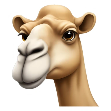 Design a simple, rounded camel head emoji with a wide, cheerful smile. The camel should have soft features, with a small fez on top for a unique touch. Keep the colors and shading minimal, similar to regular smiley emojis. sticker