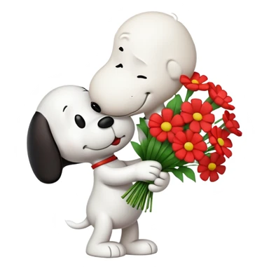 snoopy kissing flowers sticker