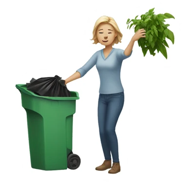 White woman throwing a plant in the trash. sticker