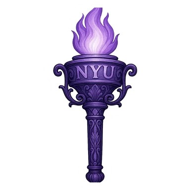a violet torch inspired by NYU, with a glowing flame and elegant details, elegant and artistic style sticker