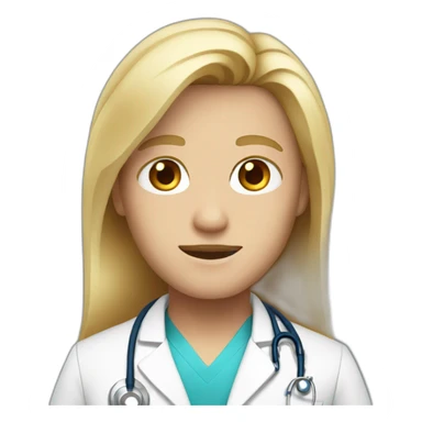 doctor with longblond hair and blue eyes and red face sticker