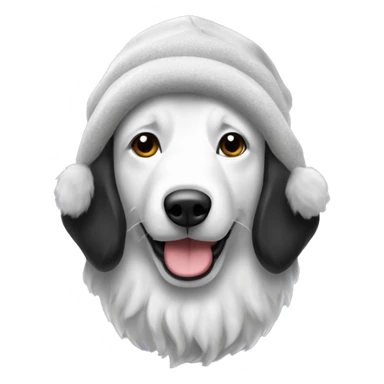 Black and white Alaskan Malamud wearing beanie sticker