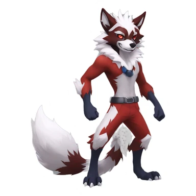 Anthro-Lycanroc-Red-White-Werewolf-Midnight-form Full Body sticker