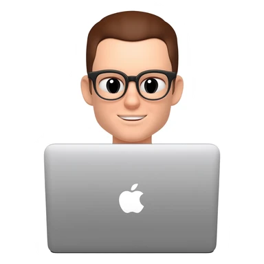white persone with glasses and pc mac sticker