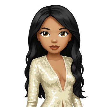 Tenitra Michelle Williams (b.1979), R&B Singer from Destiny's Child with long black hair, ivory sequin outfit, medium dark skin sticker