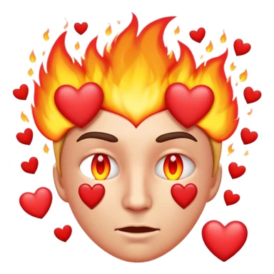 emoji face with tonge and fire on eyes, head surounded by harts sticker