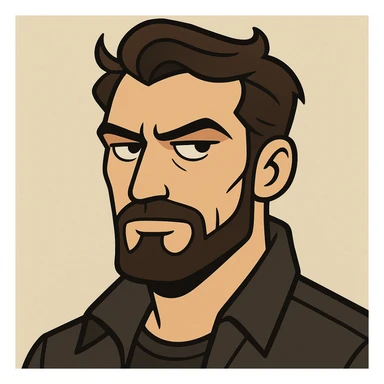 sigma male face, confident and mysterious, stylized cartoon, bold lines sticker