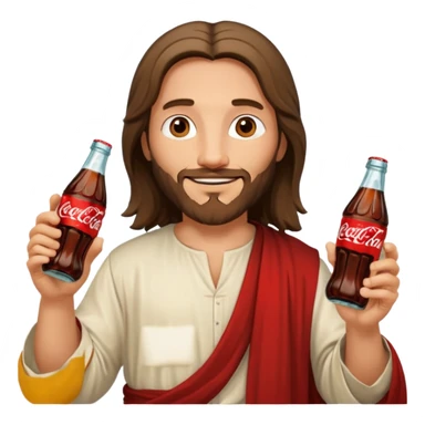 Иисус счастливый дережит в двух руках бутылочки с coca-cola 0,3 sticker