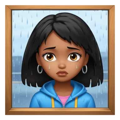 generate a pretty bratz brown skinned girl with messy black hair looking out of the rainy window, looking very sad. SIDE ANGLE sticker