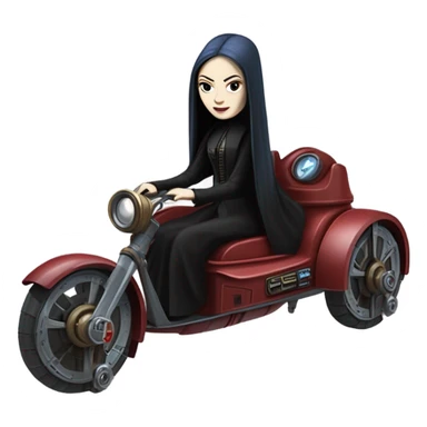 Jedi teen Morticia Addams flying a old red and blue Jumpspeeder anti-gravity repulsorlift powered by an imperial speeder steampunk  sticker