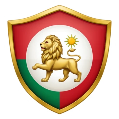 rectangular shield with the flag of Iran, with a lion and a sun sticker