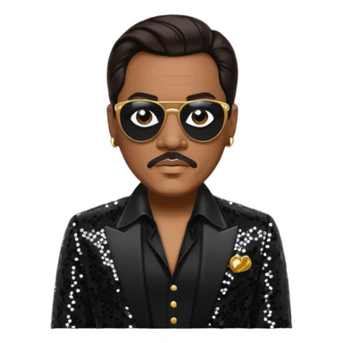 Charlie Wilson with dark brown hair, black sequin outfit sticker