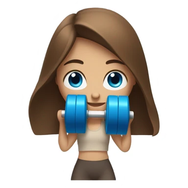 girl with long brown hair,  bright blue eyes, lifting weights sticker
