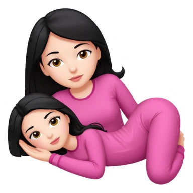 white girl, black hair with a pink outfit lying down sticker