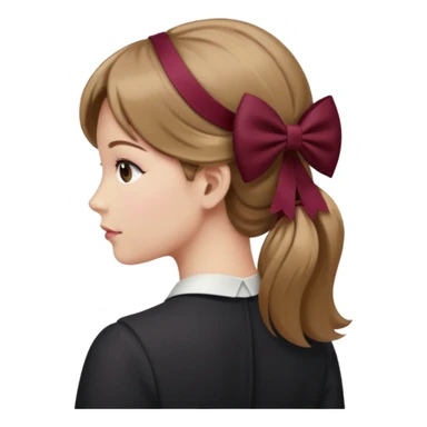 A burgundy bow in dark blond hair from the back sticker
