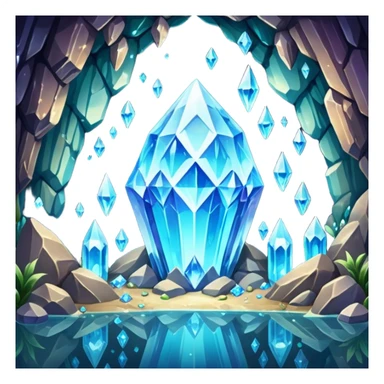 fantasy scenery, crystal cave, sparkling gems, mysterious glow sticker