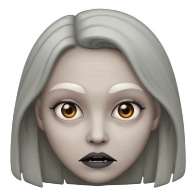 woman with gray skin and a creepy face sticker