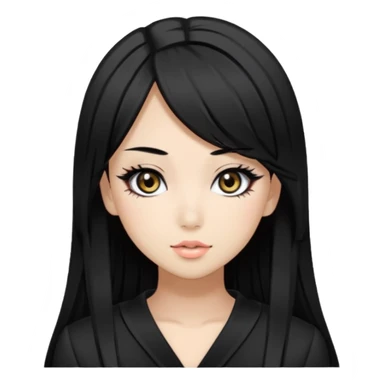 Hime gyaru girl, medium-long, straight black hair, black slanted eyes and thin black eyebrows, gyaru makeup, sticker