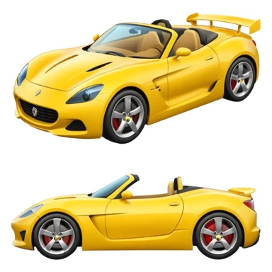 Generate a high-quality 3D cartoon-style emoji of a yellow sports car, sleek and shiny, realistic shading, smooth gradient colors, rounded and cute appearance, simple white background, high-resolution. sticker