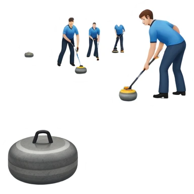 An icon showing a curling match on an indoor ice stadium, with a polished curling stone gliding toward the target and players sweeping. Spectators watch from stands, and flags hang above the rink. Transparent background highlights strategy and focus in the sport of curling. sticker