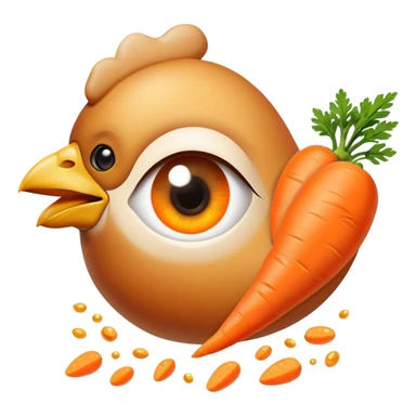 Chicken pieces and bright orange carrots with soft golden particles flowing toward a normal-looking eye and smooth skin. The design shows how vitamin A from both animal and plant sources contributes to eye and skin health in a friendly, non-threatening way. sticker