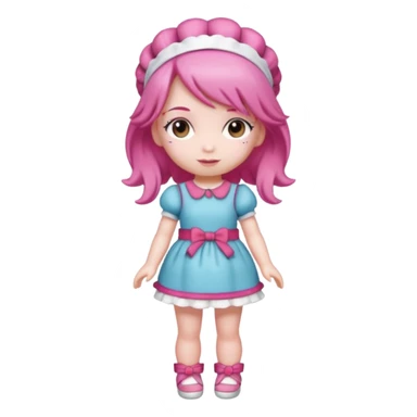Isolated detaile illustration incredibly raspberry torte doll figurine full body with pink hair and a raspberry hairband sticker