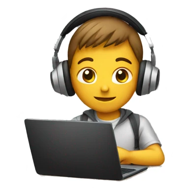 Boyworking on laptop wearing headphone front view  sticker