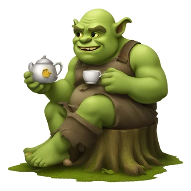 ogre sitting on a stump enjoying some tea sticker