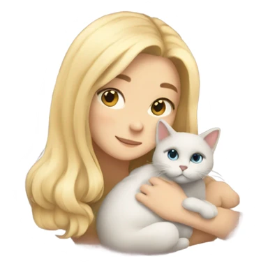 Blonde girl snuggling wit cat sticker