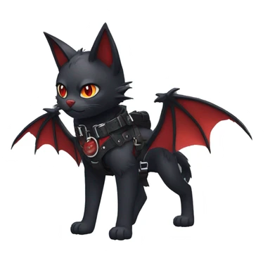 cool edgy black punk red ethereal fantasy nargacuga-bat-cat-Fakemon collar harness full body sticker