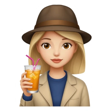girl with hat and drink, no glasses sticker