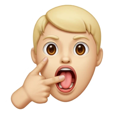 A finger pointing at an open mouth with the tongue out to indicate hungry sticker