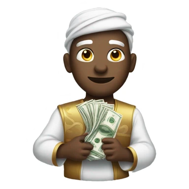 genie holding the big stack of money strong sticker