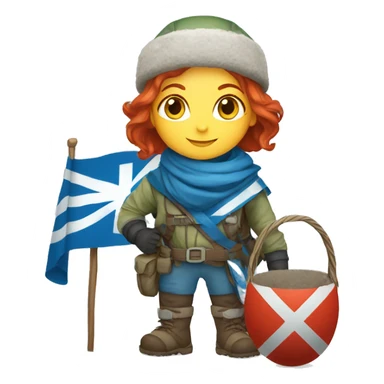 female winter mountaineer red hair holding greek flag and easter egg sticker