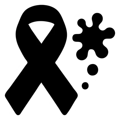 solid black icon of a pink ribbon with blood splatters sticker