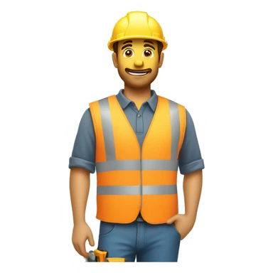 Construction worker asking a question with a question mark upstairs with a safety vest sticker