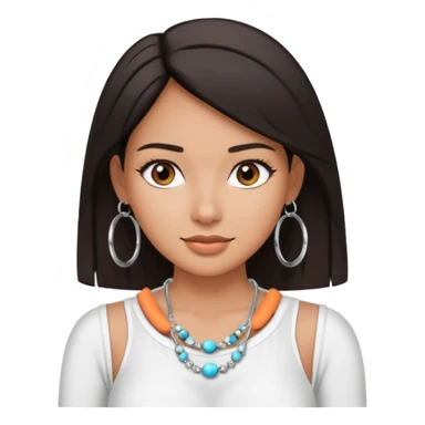 latina makeup olsun, saçları düz, halka küpeler büyük gümüş renginde olsun, kolye taksın ve beyaz bir Bandeau top kıyafet giyisin sticker