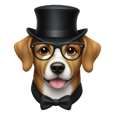 Dog wearing glasses with a top hat  sticker