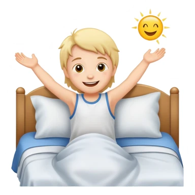 a child happily getting out of bed in the morning, bright and friendly sticker