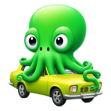 Octopus driving bright green car sticker