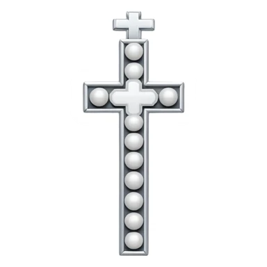 Elegant emoji icon of a white cross made of white beads, glossy surface, subtle shadows, pure white palette, centered sticker