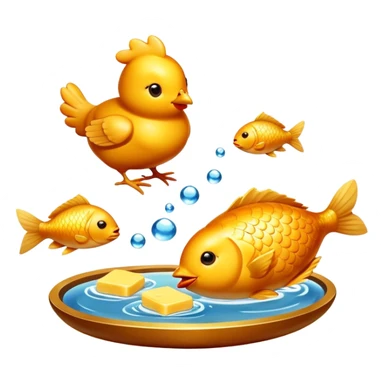 Golden chicken, butter, and fish floating with a warm glow representing their vitamin A content. The foods emit a pleasant amber light symbolizing their nutritional value for skin health and immunity. sticker