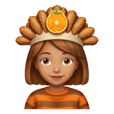 happy tan girl with an orange striped sweater and a cooked browned turkey on her head  sticker