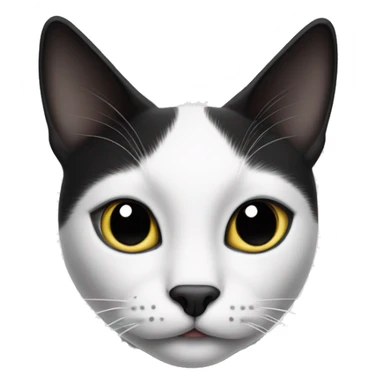 Black and white cat with a black spot on right eye and black both ear sticker