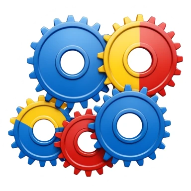 3 cogs made of paint sticker